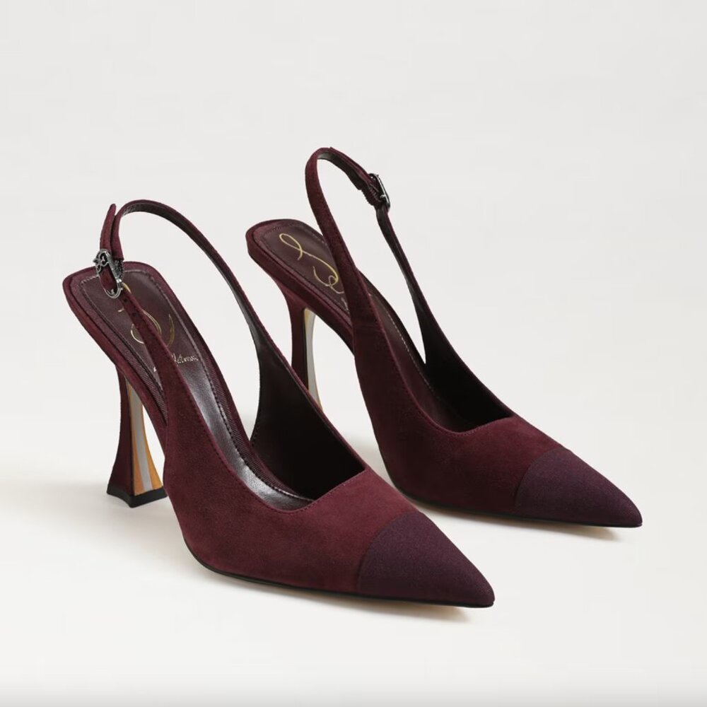 Sam Edelman Burgundy Two-Tone Pointed Toe Slingback Heels